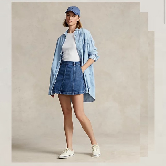 NEW Polo Ralph Lauren Luxury Denim Paneled A-Line Skirt SIZE 0 - Picture 3 of 9